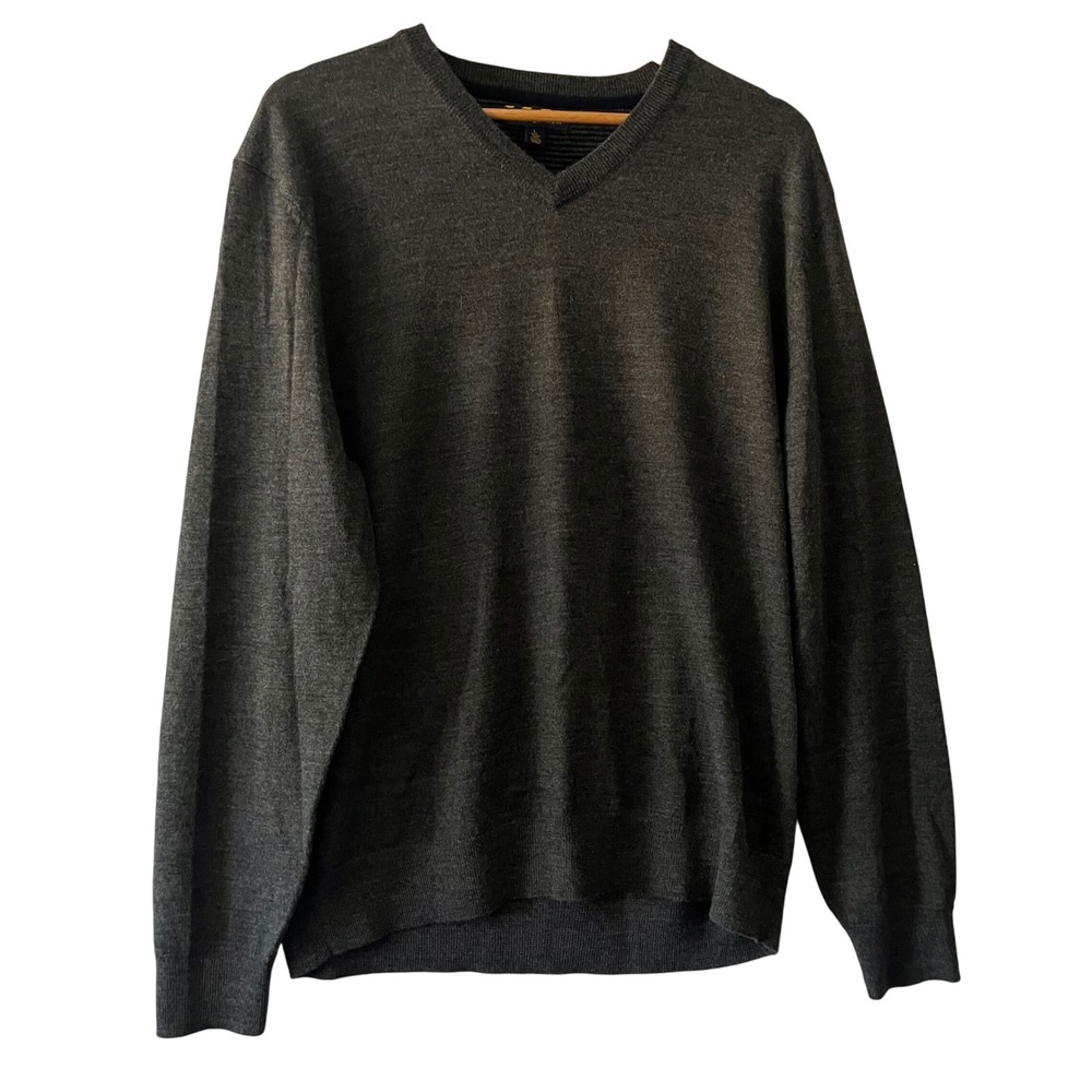 Club Room Mens Gray Merino Wool Blend V Neck Sweater‎ Size L Casual Neutral